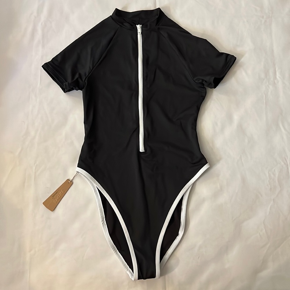 SKIMS ZIP-UP SWIM MOCK NECK ONE PIECE